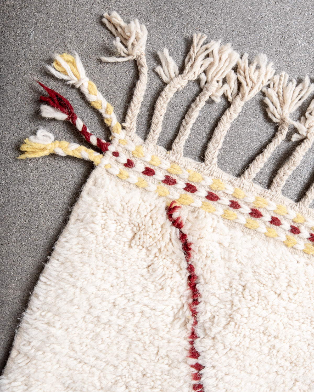 Modern, designer, handcrafted Berber rug from Morocco. Beniourain carpet with beautiful colours and patterns and fluffy wool texture.